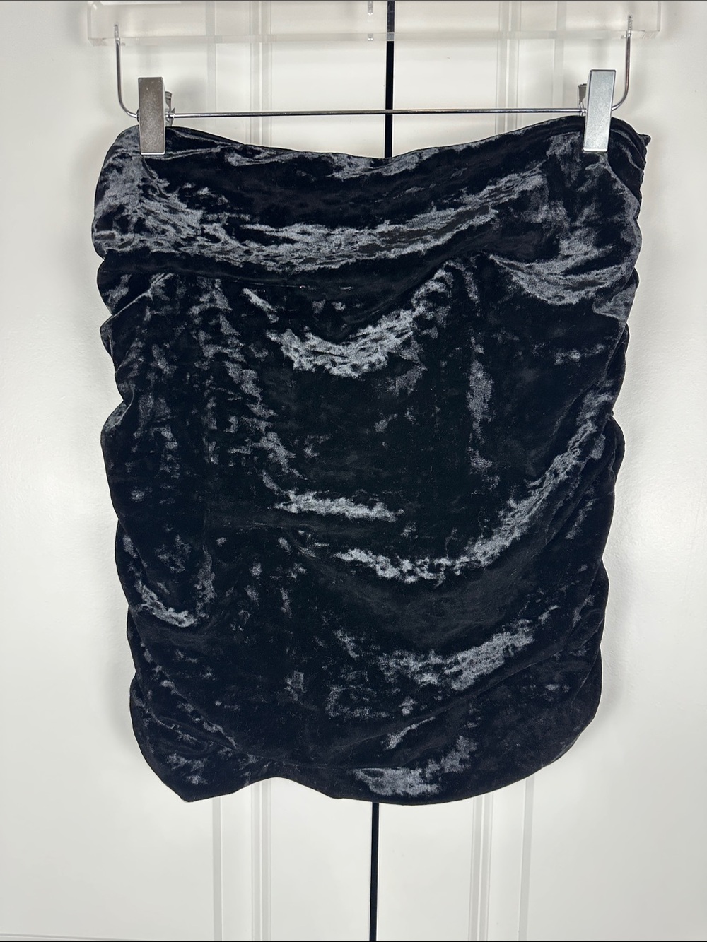 Free People Black Crushed Velvet Ruched Mini Skirt